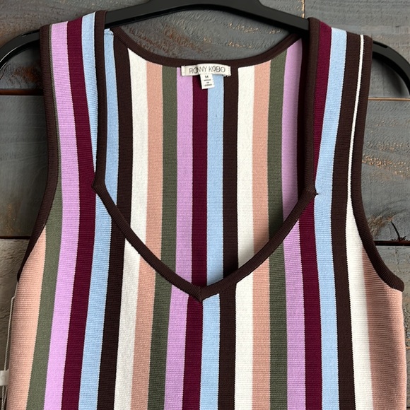 $428 Ronny Kobo Arielle Striped Bodycon Knit Mini Dress Retro 90s - Picture 3 of 12